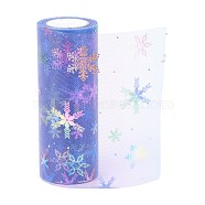 Christams Deco Mesh Ribbons, Glitter Tulle Fabric, for DIY Craft Gift Packaging, Home Party Wall Decoration, Snowflake Pattern, Lilac, 5-7/8 inch(149mm), 10 yards/roll(9.14m/roll)(OCOR-H108-05A)
