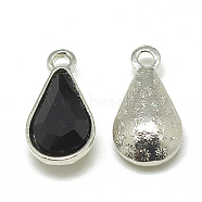 Alloy Glass Pendants, Faceted, teardrop, Platinum, Black, 18x10x5mm, Hole: 2mm(PALLOY-T029-8x13mm-02)