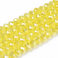 Electroplate Glass Beads Strands, AB Color Plated, Faceted, Rondelle, Champagne Yellow, 3.5~3.8x3mm, Hole: 0.4mm, about 113~115pcs/strand, 12.80~12.99 inch(32.5~33cm)(EGLA-A044-T3mm-B29)