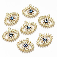 Alloy Pendants, with Enamel and ABS Plastic Imitation Pearl, Cadmium Free & Nickel Free & Lead Free, Light Gold, Eye, Colorful, 24x28.5x3.5mm, Hole: 2mm(X-PALLOY-T075-47-NR)