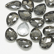 Pointed Back Glass Rhinestone Cabochons, Back Plated, Faceted, teardrop, Black Diamond, 25x18x8mm(RGLA-T081-18x25mm-03)