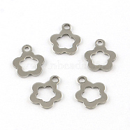Flower 201 Stainless Steel Charm Pendants, Smooth Surface, Stainless Steel Color, 12.5x10.5x1mm, Hole: 2mm(STAS-R075-04)