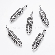 Tibetan Style Alloy Pendants, Leaf, Antique Silver, 39x9x3mm, Hole: 2mm(PALLOY-K079-08AS)