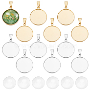 DIY Blank Dome Flat Round Pendant Making Kit, Including 304 Stainless Steel Pendant Cabochon Settings, Glass Cabochons, Golden & Stainless Steel Color, 24Pcs/box(DIY-UN0004-48)