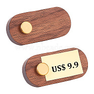 2 Sets Tabletop Wood Price Display Cards, Handwritten Display Label Price Tag for Cake, Commodity, with Golden Tone Brass Holder, Camel, Finish Product: 6.5x3x0.9cm(AJEW-FG0002-86)