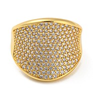 Rack Plating Brass Micro Pave Clear Cubic Zirconia Wide Open Cuff Rings, Cadmium Free & Lead Free, Real 18K Gold Plated, US Size 7 1/4(17.5mm)(RJEW-M156-01G)