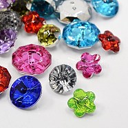 Acrylic Rhinestone Buttons, Faceted, Mixed Shapes, Mixed Color, 12~18x6.5~10mm, Hole: 1~1.5mm(BUTT-MSMC001-M3)