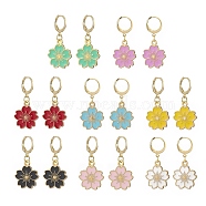 8 Pair 8 Color Alloy Enamel Flower Dangle Leverback Earrings for Women, Mixed Color, 36mm, Pin: 0.8mm, 1 Pair/color(EJEW-JE05143)