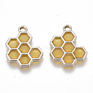 Epoxy Resin Pendants, with Light Gold Plated Alloy Open Back Settings, Honeycomb, Gold, 19.5x16x2.5mm, Hole: 2mm(RESI-S386-004B)