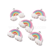 Opaque Resin Pendants, with Platinum Tone Iron Loops and Glitter Powder, Rainbow with Cloud, Colorful, 22x26x5mm, Hole: 2mm(X-RESI-G040-D03-A)