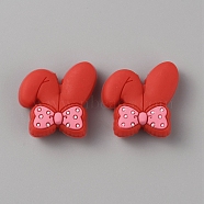 Rabbit with Bowknot Food Grade Eco-Friendly Silicone Beads, Chewing Beads For Teethers, DIY Nursing Necklaces Making, Red, 26x26x9.5mm, Hole: 2.5mm(SIL-WH0018-008A)