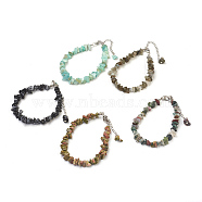 Natural & Synthetic Mixed Stone Chip Beads Anklets, with Glass Seed Beads, with Brass and Stainless Steel Findings, 8-1/2 inch(21.5cm)(AJEW-AN00229)
