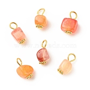Natural Agate Pendants, with Golden Plated Iron Findings, Cube, Orange Red, 14~16x7~8x6~7.5mm, Hole: 2~4mm(PALLOY-JF01586-03)