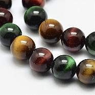 Natural Tiger Eye Beads Strands, Round, Grade A, Mixed Color, 4mm, Hole: 0.8mm,  about 93pcs/strand, 15.5 inch(G-N0224-02-4mm)