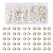 500Pcs 5 Styles Plating Acrylic Beads, Metal Enlaced, Mixed Letters, Cube, White, 5.5~6x5.5~6x5.5~6mm, Hole: 3.5mm, 100pcs/style(SACR-BY0001-03)