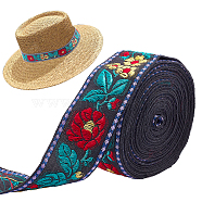 Embroidered Ethnic Style Cotton Ribbons, Flower Pattern, Teal, 1-1/8~1-1/4 inch(30~32mm)(SRIB-FG0001-04A)