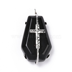 Natural Obsidian Pendants, Polygon Charm, with Stainless Steel Color Cross 304 Stainless Steel Findings, 38x19.5x9.5mm, Hole: 2.5mm(G-C246-01C-P)