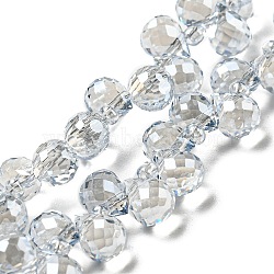 Electroplate Transparent Glass Beads Strands, Pearl Luster Plated, Faceted, Teardrop, Alice Blue, 6x5x5mm, Hole: 0.8mm, about 108pcs/strand, 16.14''(41cm)(EGLA-M030-01A-PL04)