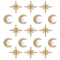 40Pcs 2 Style Computerized Embroidery Cloth Iron on/Sew on Patches, Appliques, Costume Accessories, Moon with Star, Gold, 20pcs/style(DIY-BT0001-21)