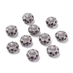 Alloy Rhinestone European Beads, Large Hole Beads, Rondelle, Platinum Metal Color, Amethyst, 11x6mm, Hole: 5mm(X-CPDL-H998-2)