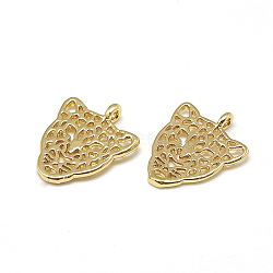 Brass Charms, Leopard Head, Real 18K Gold Plated, 14.5x12x1mm, Hole: 1mm(X-KK-T032-057G)