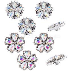 8Pcs 2 Style Alloy Rhinestone Snap Buttons, Jewelry Buttons, Flower, Platinum, 22x9mm, knob: 5mm, 4pcs/style(DIY-GF0007-69)