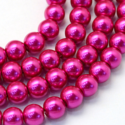 Baking Painted Pearlized Glass Pearl Round Bead Strands, Camellia, 4~5mm, Hole: 1mm, about 200~210pcs/strand, 31.4 inch(HY-Q003-4mm-17)