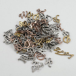 Rack Plating Alloy Letter Charms, Mixed Random Letters, Mixed Color, 12~15x4~15x1.5~1.7mm, Hole: 1.5~1.8mm(X-PALLOY-G255)