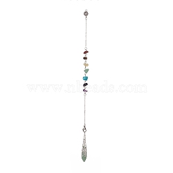 Green Aventurine Pointed Drowsing Pendulums, with Chakra Gemstone Chips & 304 Stainless Steel Findings, Bullet Charm, 265~268mm(PALLOY-JF01992-01)