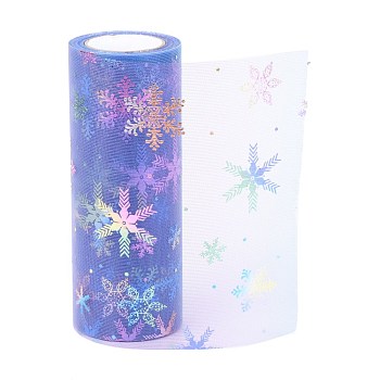 Christams Deco Mesh Ribbons, Glitter Tulle Fabric, for DIY Craft Gift Packaging, Home Party Wall Decoration, Snowflake Pattern, Lilac, 5-7/8 inch(149mm), 10 yards/roll(9.14m/roll)
