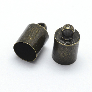 Brass Cord Ends, End Caps, Nickel Free, Antique Bronze, 10x6mm, Hole: 2mm, Inner Diameter: 5.5mm