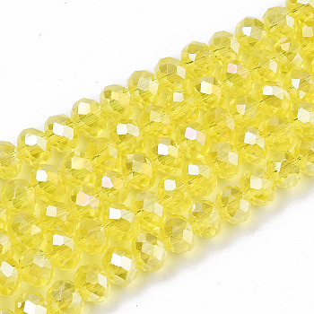 Electroplate Glass Beads Strands, AB Color Plated, Faceted, Rondelle, Champagne Yellow, 3.5~3.8x3mm, Hole: 0.4mm, about 113~115pcs/strand, 12.80~12.99 inch(32.5~33cm)