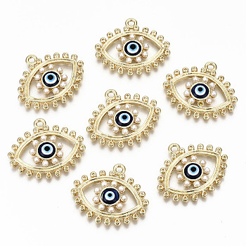 Alloy Pendants, with Enamel and ABS Plastic Imitation Pearl, Cadmium Free & Nickel Free & Lead Free, Light Gold, Eye, Colorful, 24x28.5x3.5mm, Hole: 2mm