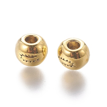 Tibetan Style Alloy Beads, Antique Golden Color, Cadmium Free & Nickel Free & Lead Free, Round, Size: about 7mm in diameter, hole: 3mm