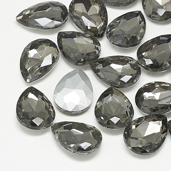 Pointed Back Glass Rhinestone Cabochons, Back Plated, Faceted, teardrop, Black Diamond, 25x18x8mm