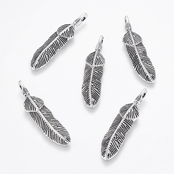 Tibetan Style Alloy Pendants, Leaf, Antique Silver, 39x9x3mm, Hole: 2mm