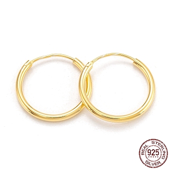 925 Sterling Silver Hoop Earrings, Ring, Golden, 19x1.7mm, Pin: 0.6mm
