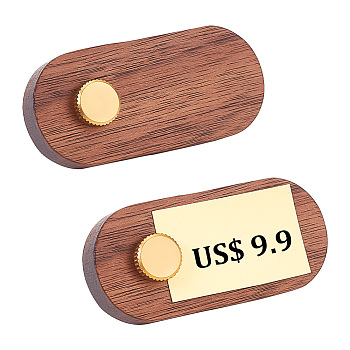 2 Sets Tabletop Wood Price Display Cards, Handwritten Display Label Price Tag for Cake, Commodity, with Golden Tone Brass Holder, Camel, Finish Product: 6.5x3x0.9cm