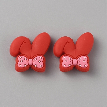 Rabbit with Bowknot Food Grade Eco-Friendly Silicone Beads, Chewing Beads For Teethers, DIY Nursing Necklaces Making, Red, 26x26x9.5mm, Hole: 2.5mm