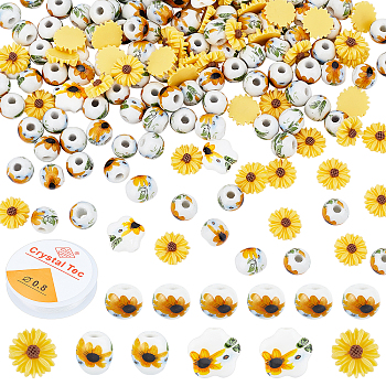 SUPERFINDINGS DIY Sunflower Bracelet Making Kits, Including Handmade Porcelain Beads, Resin Cabochons, CrystalThread, Mixed Color, Beads: 120pcs/box