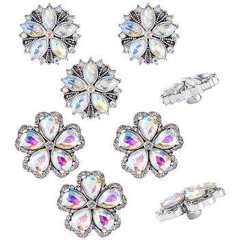 8Pcs 2 Style Alloy Rhinestone Snap Buttons, Jewelry Buttons, Flower, Platinum, 22x9mm, knob: 5mm, 4pcs/style