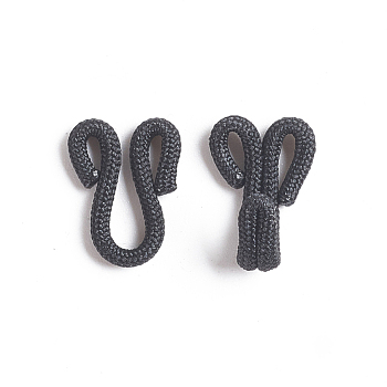Cloth Clover Brass Buckles, Sewing Hooks and Eyes Closure, for Bra Clothing Trousers Skirt Sewing DIY Craft, Black, 30x12.5x2~8.5mm, Hole: 2x5mm