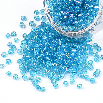 Round Glass Seed Beads, Transparent Colours Rainbow, Round, Aqua, 3mm