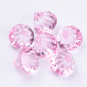 Transparent Acrylic Pendants, Faceted, Diamond, Pink, 15x15mm, Hole: 2mm, about 370pcs/500g