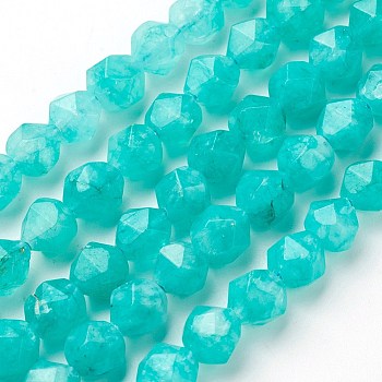 Natural Jade Beads Strands, Star Cut Round Beads, Dyed, Faceted, Turquoise, 7~8mm, Hole: 1mm, about 47~48pcs/strand, 14.5 inch~15 inch(37~38cm)