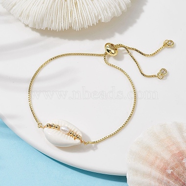 bracelet coulissant à maillons coquillages et perles naturelles(BJEW-JB09691)-4