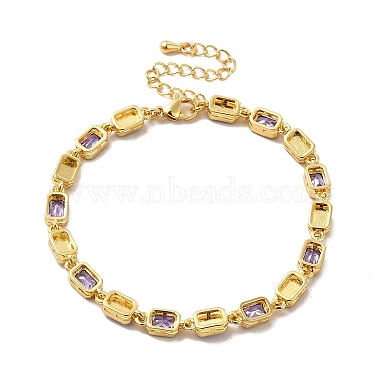 Enamel Evil Eye & Cubic Zirconia Rectangle Link Chain Bracelet(BJEW-C029-02G)-4