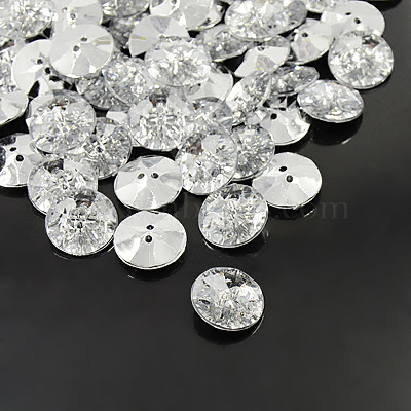 2 Pcs Silver Clear Crystal Glass Rhinestone Shank Buttons 30mm Sewing Craft DIY