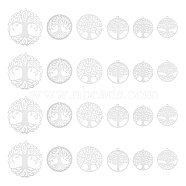 48Pcs 6 Style 201 Stainless Steel Filigree Pendants, Etched Metal Embellishments, Tree of Life, Stainless Steel Color, 27~43x25~40x0.2~0.3mm, Hole: 1.2~1.6mm, 8pcs/style(STAS-UN0042-04)