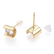 925 Sterling Silver Micro Pave Cubic Zirconia Stud Earrings, Column, Nickel Free, with S925 Stamp, Real 18K Gold Plated, 6.5x6.5mm, Pin: 0.8mm(STER-T004-37G)